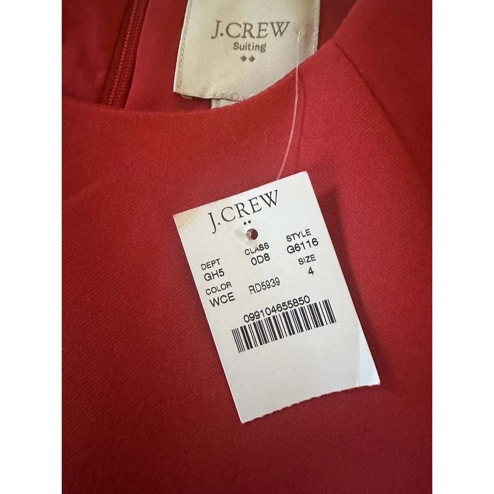 J Crew Suiting Dress Flutter Sleeve Suit Dress Office Career Red Womens NWT Sz 4